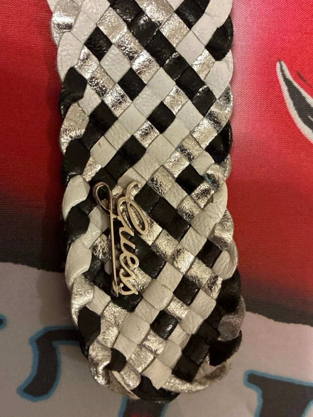 Guess Braided Leather Belt in Black and White - women’s Accessory